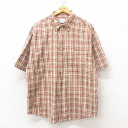 XL★古着 アリゾナジーンズ 半袖 シャツ メンズ 00年代 00s 大きいサイズ コットン ボタンダウン ベージュ カーキ チェック 25jun10 中古 トップス