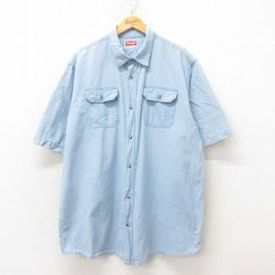 XL★古着 ラングラー Wrangler 半袖 シャツ メンズ 大きいサイズ ロング丈 コットン 薄紺 ネイビー 25jun10 中古 トップス
