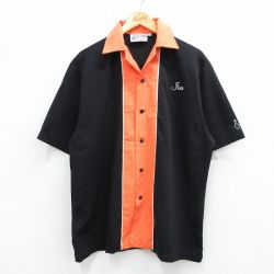 【50%OFF】XL★古着 半袖 ボウリング シャツ メンズ 00年代 00s CNBC 開襟 オープンカラー 黒他 ブラック 25jun11 中古 トップス