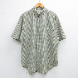 XL★古着 ラルフローレン Ralph Lauren 半袖 ブランド シャツ メンズ 大きいサイズ ロング丈 コットン ボタンダウン 緑他 グリーン チェック 25jun11 中古 トップス