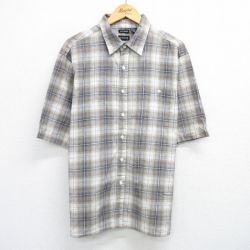 XL★古着 半袖 シャツ メンズ 大きいサイズ リネン 茶他 ブラウン チェック 25jun14 中古 トップス