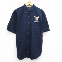 XL★古着 半袖 シャツ メンズ M&MS コットン ボタンダウン 紺 ネイビー 25jun14 中古 トップス