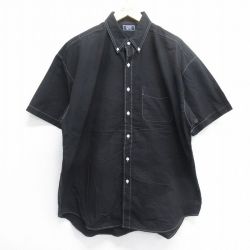 XL★古着 半袖 シャツ メンズ 90年代 90s 大きいサイズ ロング丈 コットン オックスフォード ボタンダウン 黒他 ブラック ストライプ 25jun14 中古 トップス