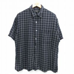 L★古着 半袖 シャツ メンズ レーヨン 黒他 ブラック チェック 25jun14 中古 トップス