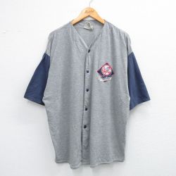 XL★古着 リー Lee 半袖 ベースボール シャツ メンズ 00年代 00s MLB ニューヨークヤンキース ツートンカラー 大きいサイズ グレー 霜降り メジャーリーグ 野球 25jun14 中古 トップス