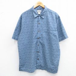 XL★古着 エルエルビーン LLBEAN 半袖 シャツ メンズ 00年代 00s 総柄 コットン 開襟 オープンカラー 薄紺他 ネイビー 25jun14 中古 トップス