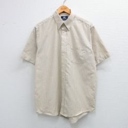 XL★古着 半袖 シャツ メンズ 90年代 90s ボタンダウン ベージュ他 カーキ ストライプ 25jun14 中古 トップス