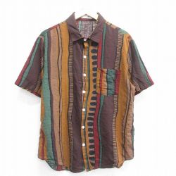 L★古着 半袖 シャツ メンズ 総柄 茶他 ブラウン 25jun14 中古 トップス
