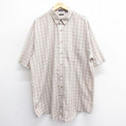 XL★古着 半袖 シャツ メンズ 大きいサイズ ロング丈 ボタンダウン ベージュ他 カーキ チェック 25jun14 中古 トップス