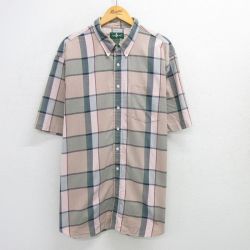 XL★古着 半袖 シャツ メンズ 90年代 90s 大きいサイズ ロング丈 コットン ボタンダウン ベージュ他 カーキ チェック 25jun16 中古 トップス