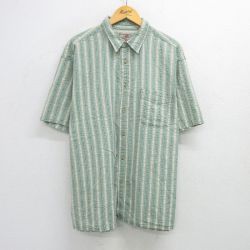 XL★古着 半袖 シャツ メンズ 00年代 00s 大きいサイズ コットン 緑他 グリーン ストライプ 25jun16 中古 トップス