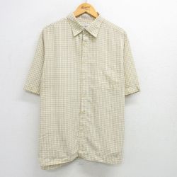 XL★古着 半袖 シャツ メンズ 90年代 90s 大きいサイズ レーヨン 薄黄他 イエロー チェック 25jun16 中古 トップス