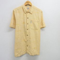 【50%OFF】M★古着 コロンビア COLUMBIA 半袖 シャツ メンズ 魚 総柄 黄 イエロー 25jun16 中古 トップス