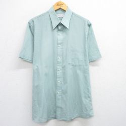 XL★古着 バンヒューセン 半袖 シャツ メンズ 薄緑系 グリーン ストライプ 25jun16 中古 トップス