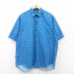 XL★古着 ノーティカ NAUTICA 半袖 ブランド シャツ メンズ 90年代 90s 総柄 大きいサイズ ロング丈 コットン 水色 25jun16 中古 トップス