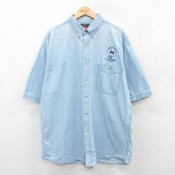 XL★古着 ラングラー Wrangler 半袖 シャツ メンズ 00年代 00s ヨット 大きいサイズ ロング丈 コットン ボタンダウン 薄紺 ネイビー デニム 【spe】 25jun16 中古 トップス