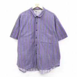 XL★古着 セントジョンズベイ 半袖 シャツ メンズ 90年代 90s 大きいサイズ 紫他 パープル ストライプ 25jun16 中古 トップス