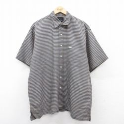 XL★古着 グレッグノーマン 半袖 シャツ メンズ 大きいサイズ ロング丈 リネン 紺他 ネイビー チェック 25jun16 中古 トップス