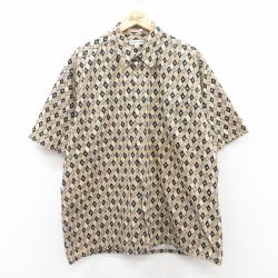 XL★古着 ピエールカルダン pierre cardin 半袖 シャツ メンズ 90年代 90s 総柄 大きいサイズ コットン ベージュ他 カーキ 25jun16 中古 トップス