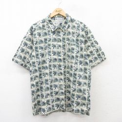 L★古着 コロンビア COLUMBIA 半袖 シャツ メンズ 00年代 00s 総柄 コットン ベージュ系他 カーキ 25jun16 中古 トップス