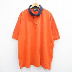 XL★古着 ラルフローレン Ralph Lauren 半袖 ブランド ラガー シャツ メンズ 90年代 90s ワンポイントロゴ 鹿の子 大きいサイズ ロング丈 コットン オレンジ 25jun16 中古 トップス