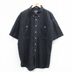 XL★古着 ラルフローレン Ralph Lauren チャップス 半袖 ブランド シャツ メンズ 80年代 80s 大きいサイズ ロング丈 リネン ボタンダウン 黒 ブラック ストライプ 25jun16 中古 トップス