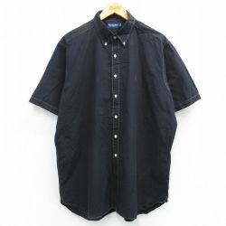 XL★古着 ラルフローレン Ralph Lauren 半袖 ブランド シャツ メンズ 90年代 90s ゴルフ ワンポイントロゴ 大きいサイズ コットン ボタンダウン 黒 ブラック チェック 25jun16 中古 トップス