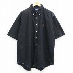 XL★古着 ラルフローレン Ralph Lauren 半袖 ブランド シャツ メンズ 90年代 90s ワンポイントロゴ オックスフォード 大きいサイズ コットン ボタンダウン 黒 ブラック 【spe】 25jun16 中古 トップス
