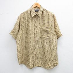 【50%OFF】XL★古着 半袖 シャツ メンズ 00年代 00s 総柄 大きいサイズ シルク ベージュ系他 カーキ 25jun16 中古 トップス