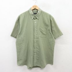 XL★古着 バンヒューセン 半袖 シャツ メンズ ボタンダウン 薄緑他 グリーン チェック 25jun16 中古 トップス