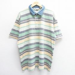 XL★古着 エディーバウアー 半袖 ラガー シャツ メンズ 00年代 00s 襟デニム 鹿の子 大きいサイズ コットン 薄黄他 イエロー ボーダー 【spe】 25jun16 中古 トップス