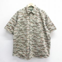 XL★古着 オービス ORVIS 半袖 シャツ メンズ 90年代 90s 魚 大きいサイズ ロング丈 コットン ベージュ カーキ 【spe】 25jun16 中古 トップス