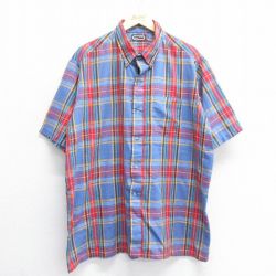 XL★古着 半袖 シャツ メンズ 90年代 90s 大きいサイズ ボタンダウン 薄紺他 ネイビー チェック 25jun16 中古 トップス