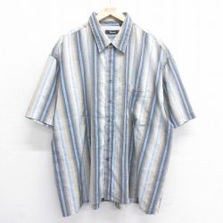 XL★古着 半袖 シャツ メンズ 00年代 00s 大きいサイズ 薄紺他 ネイビー ストライプ 25jun16 中古 トップス