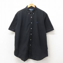 XL★古着 ラルフローレン Ralph Lauren 半袖 ブランド シャツ メンズ 90年代 90s ワンポイントロゴ BLAKE シアサッカー 大きいサイズ ボタンダウン 黒 ブラック 25jun16 中古 トップス