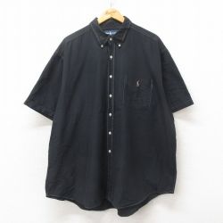 XL★古着 ラルフローレン Ralph Lauren 半袖 ブランド シャツ メンズ 90年代 90s ワンポイントロゴ 大きいサイズ ボタンダウン 黒 ブラック 25jun16 中古 トップス