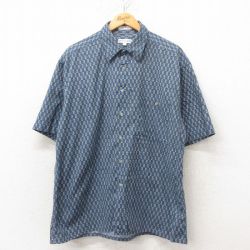 XL★古着 ピエールカルダン pierre cardin 半袖 シャツ メンズ 90年代 90s 総柄 コットン 紺 ネイビー 25jun16 中古 トップス