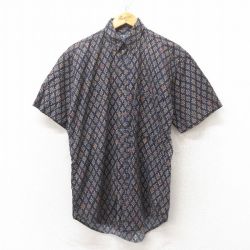 M★古着 ラルフローレン Ralph Lauren チャップス 半袖 ブランド シャツ メンズ 80年代 80s 花柄 コットン ボタンダウン 紺 ネイビー 25jun16 中古 トップス