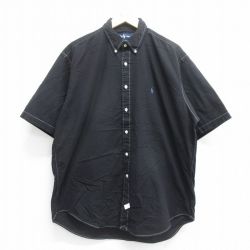 XL★古着 ラルフローレン Ralph Lauren 半袖 ブランド シャツ メンズ 90年代 90s ワンポイントロゴ 大きいサイズ コットン ボタンダウン 黒 ブラック 25jun17 中古 トップス