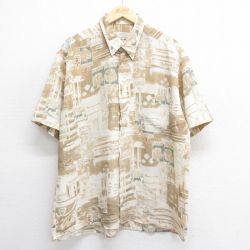 XL★古着 半袖 シャツ メンズ 00年代 00s 総柄 大きいサイズ ボタンダウン ベージュ他 カーキ 25jun17 中古 トップス
