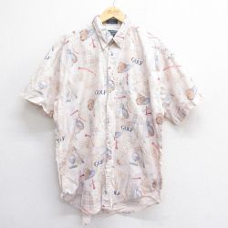 XL★古着 ラルフローレン Ralph Lauren チャップス 半袖 ブランド シャツ メンズ 80年代 80s ゴルフ コットン ボタンダウン 薄ベージュ他 カーキ 【spe】 25jun17 中古 トップス
