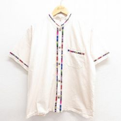 L★古着 半袖 シャツ メンズ ノーカラー 生成り 25jun17 中古 トップス