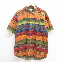 XL★古着 THE TERRITORY AHEAD 半袖 シャツ メンズ ネイティブ柄 ラグ柄 コットン オレンジ他 25jun17 中古 トップス