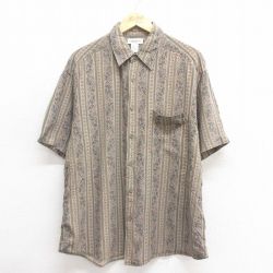 XL★古着 半袖 シャツ メンズ 00年代 00s 花柄 大きいサイズ レーヨン ベージュ他 カーキ 25jun17 中古 トップス