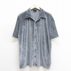 XL★古着 半袖 シャツ メンズ 90年代 90s ベロア地 メッシュ地 開襟 オープンカラー グレー 25jun17 中古 トップス