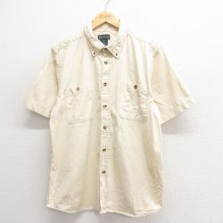 L★古着 半袖 シャツ メンズ 00年代 00s コットン ボタンダウン 薄ベージュ カーキ 25jun17 中古 トップス