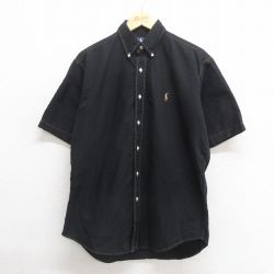 L★古着 ラルフローレン Ralph Lauren 半袖 ブランド シャツ メンズ 90年代 90s ワンポイントロゴ BLAKE オックスフォード コットン 黒 ブラック 25jun17 中古 トップス