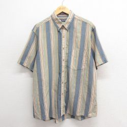XL★古着 バンヒューセン 半袖 シャツ メンズ 90年代 90s ボタンダウン 緑他 グリーン ストライプ 25jun17 中古 トップス