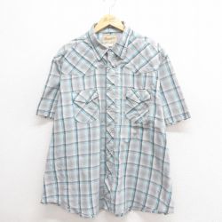 XL★古着 ラングラー Wrangler 半袖 ウエスタン シャツ メンズ 大きいサイズ グレー チェック 25jun18 中古 トップス