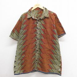 XL★古着 半袖 シャツ メンズ 開襟 オープンカラー オレンジ他 25jun18 中古 トップス
